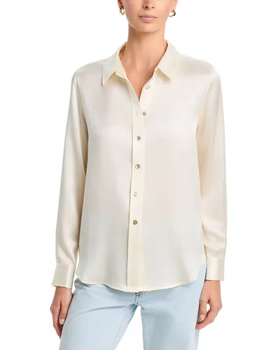 Johnny Was Silk Collared Button Up Shirt In White