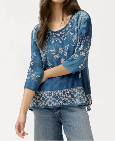 Johnny Was Silk Denim Wash Blouse In Siana In Blue