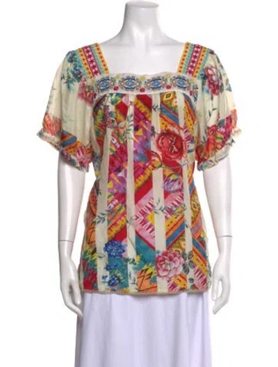 Pre-owned Johnny Was Silk Floral Print Blouse In Multicolor