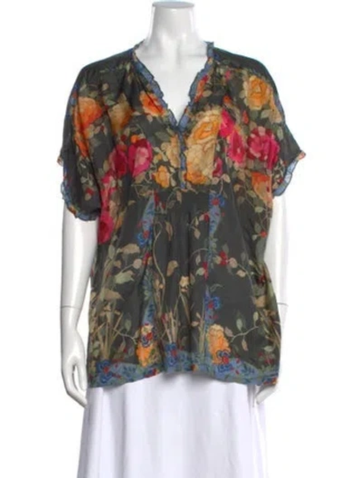 Pre-owned Johnny Was Silk Floral Print Blouse In Multicolor