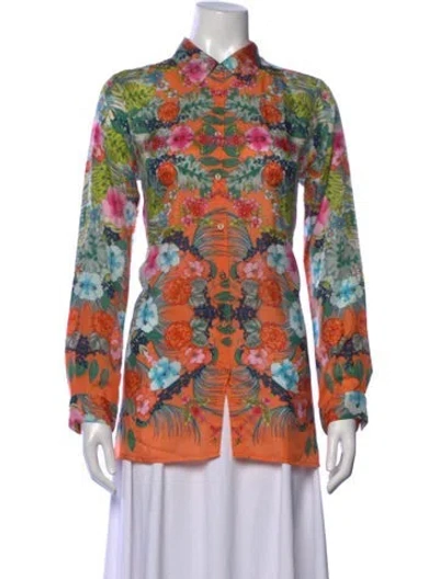 Pre-owned Johnny Was Silk Floral Print Blouse In Multicolor