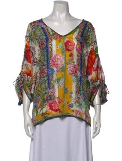 Pre-owned Johnny Was Silk Floral Print Blouse In Multicolor