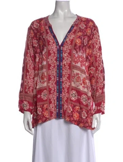 Pre-owned Johnny Was Silk Floral Print Blouse In Pink