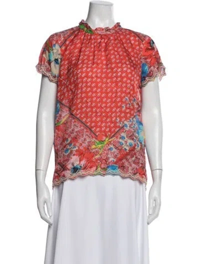 Pre-owned Johnny Was Silk Floral Print Blouse In Red