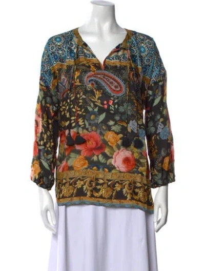 Pre-owned Johnny Was Silk Floral Print Blouse W/ Tags In Multicolor