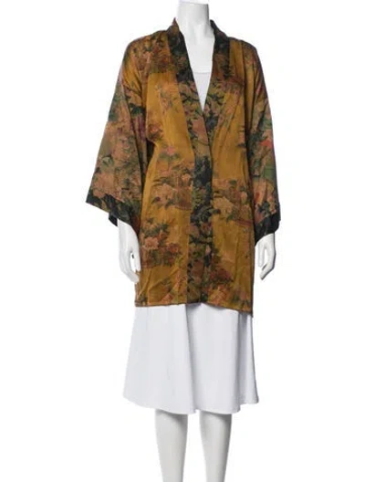 Pre-owned Johnny Was Silk Floral Print Jacket In Brown