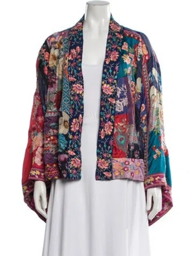 Pre-owned Johnny Was Silk Floral Print Jacket In Multicolor