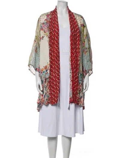 Pre-owned Johnny Was Silk Floral Print Jacket In Red