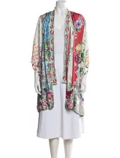 Pre-owned Johnny Was Silk Floral Print Jacket W/ Tags In White