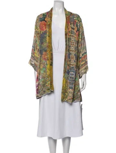 Pre-owned Johnny Was Silk Floral Print Jacket W/ Tags In Yellow