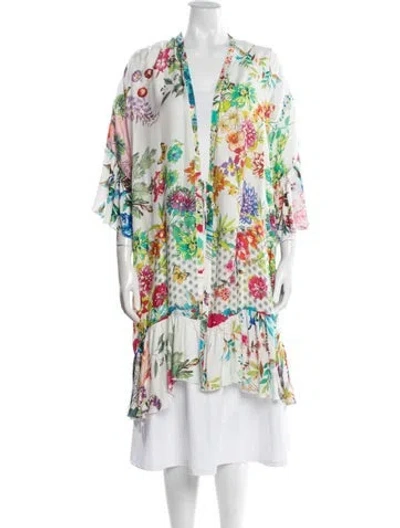 Pre-owned Johnny Was Silk Floral Print Nightgown In Neutral