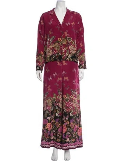 Pre-owned Johnny Was Silk Floral Print Pant Set In Multicolor