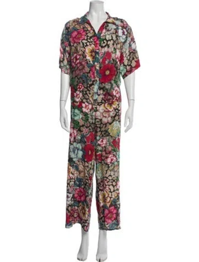 Pre-owned Johnny Was Silk Floral Print Pant Set In Pink