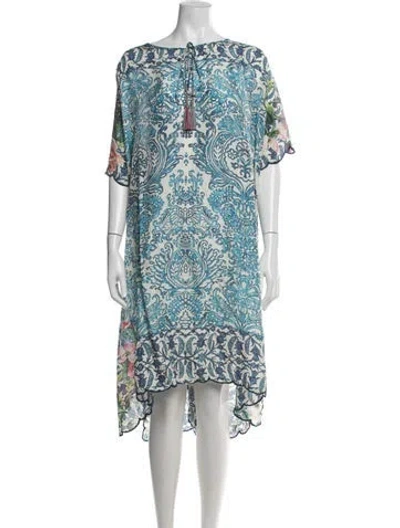 Pre-owned Johnny Was Silk Floral Print Robe In Blue