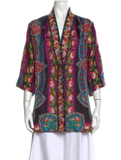 Pre-owned Johnny Was Silk Floral Print Sweater In Multicolor