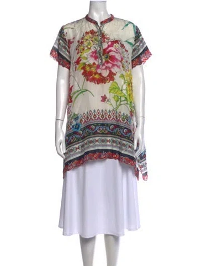 Pre-owned Johnny Was Silk Floral Print Sweater In Neutrals