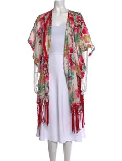 Pre-owned Johnny Was Silk Floral Print Sweater In Red