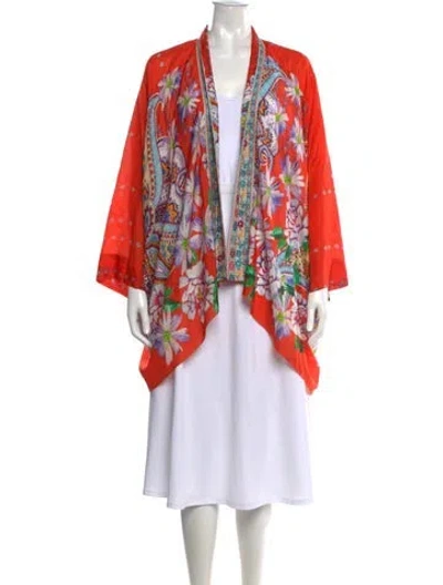 Pre-owned Johnny Was Silk Floral Print Top In Orange