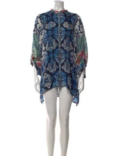 Pre-owned Johnny Was Silk Floral Print Tunic In Blue