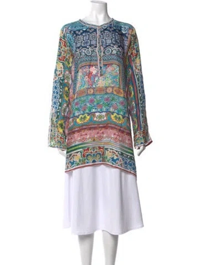 Pre-owned Johnny Was Silk Floral Print Tunic In Blue