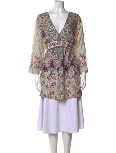 Pre-owned Johnny Was Silk Floral Print Tunic In Neutrals