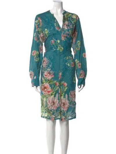 Pre-owned Johnny Was Silk Knee-length Dress In Blue/green