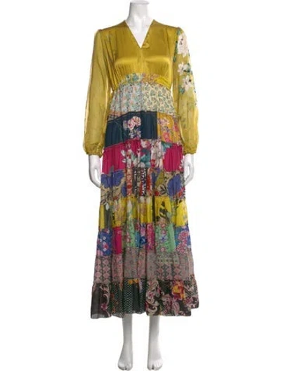 Pre-owned Johnny Was Silk Long Dress In Yellow