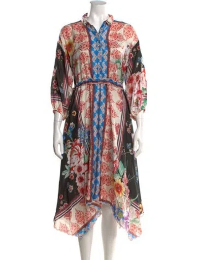 Pre-owned Johnny Was Silk Midi Length Dress In Multicolor