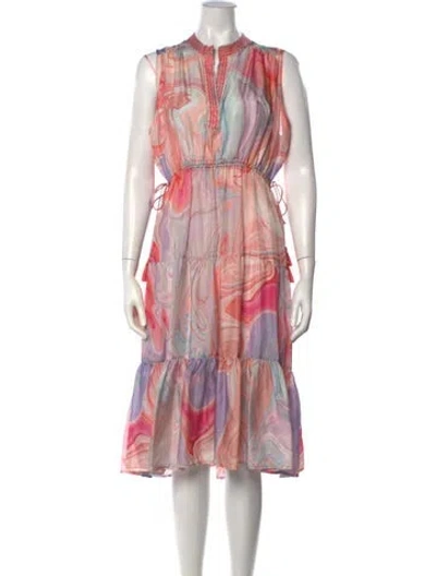 Pre-owned Johnny Was Silk Midi Length Dress W/ Tags In Pink