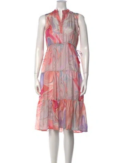 Pre-owned Johnny Was Silk Midi Length Dress W/ Tags In Pink