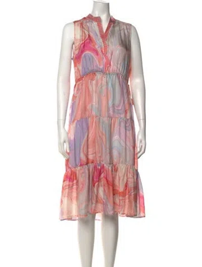 Pre-owned Johnny Was Silk Midi Length Dress W/ Tags In Pink