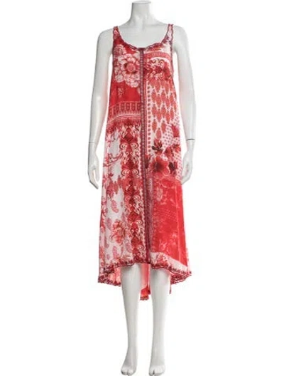 Pre-owned Johnny Was Silk Midi Length Dress W/ Tags In Red