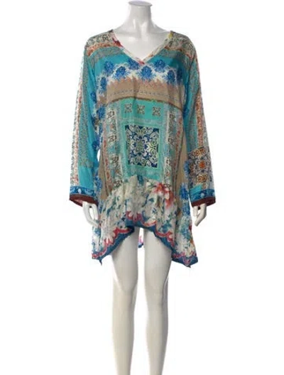 Pre-owned Johnny Was Silk Mini Dress In Blue