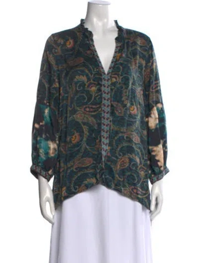 Pre-owned Johnny Was Silk Paisley Print Blouse In Multi