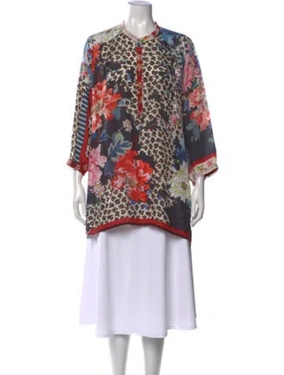 Pre-owned Johnny Was Silk Printed Blouse In Multi