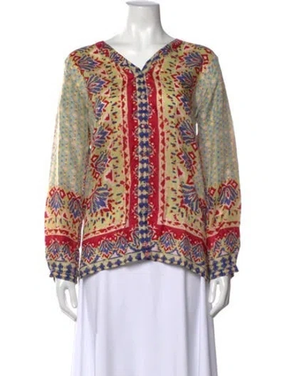 Pre-owned Johnny Was Silk Printed Blouse In Multicolor