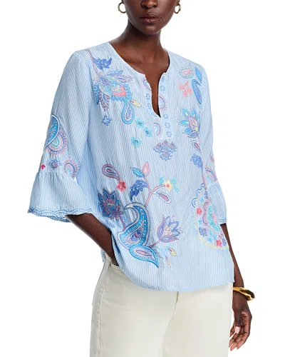 Johnny Was Silk Ruffle Sleeve Blouse In Barine Stripe