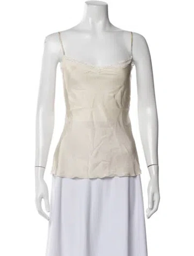 Pre-owned Johnny Was Silk V-neck Top W/ Tags In Neutrals