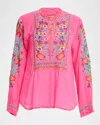 Johnny Was Simone Floral-embroidered Georgette Blouse In Pink