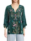 Johnny Was Velvet Kaftan Blouse Sisa In Peacock