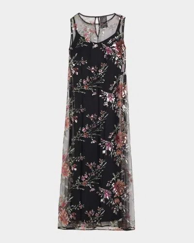 Johnny Was Siza Sleeveless Floral Sequined Mesh Maxi Dress In Black