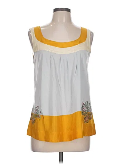 Pre-owned Johnny Was Sleeveless Silk Top Yellow Scoop Neck Tops