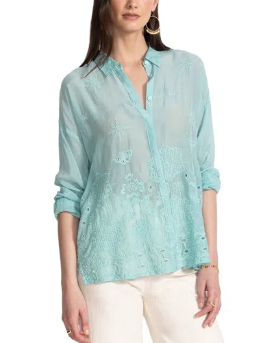 Johnny Was Slim Audrey Button Down Shirt In Marine Blue