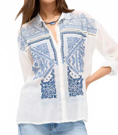 Johnny Was Slim Audrey Collared Bandana Shirt In White In Blue