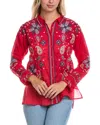 Johnny Was Slim Audrey Embroidered Shirt In Red