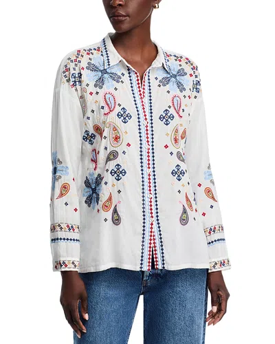 Johnny Was Slim Audrey Embroidered Top In White