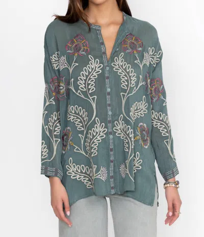 Johnny Was Slim Audrey Tunic Top In Verdigris In Blue