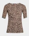 Johnny Was Slim Leopard-print Mesh Top In Brown