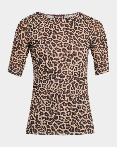Johnny Was Slim Leopard-print Mesh Top In Brown