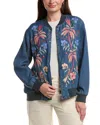 Johnny Was Snap Front Bomber Jacket In Blue